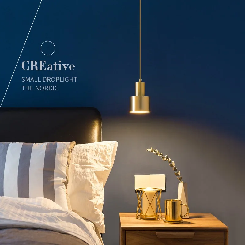 Minimalist Solid Brass Single-Head Chandelier — Bedroom, Bedside & Dining Room — view 2