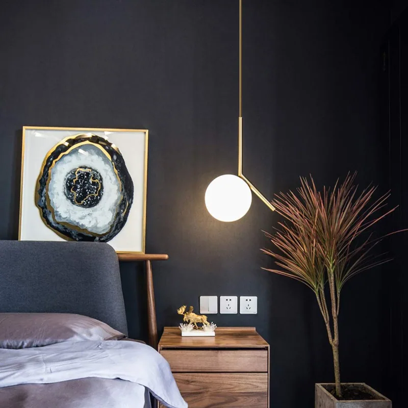 Minimalist Solid Brass Single-Head Chandelier — Bedroom, Bedside & Dining Room — view 4
