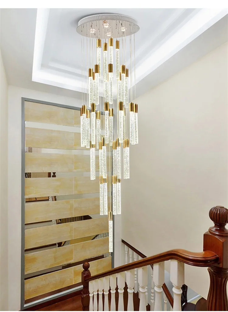 Modern Minimalist Crystal Chandelier — Duplex, Stairwell & Living Room — view 8