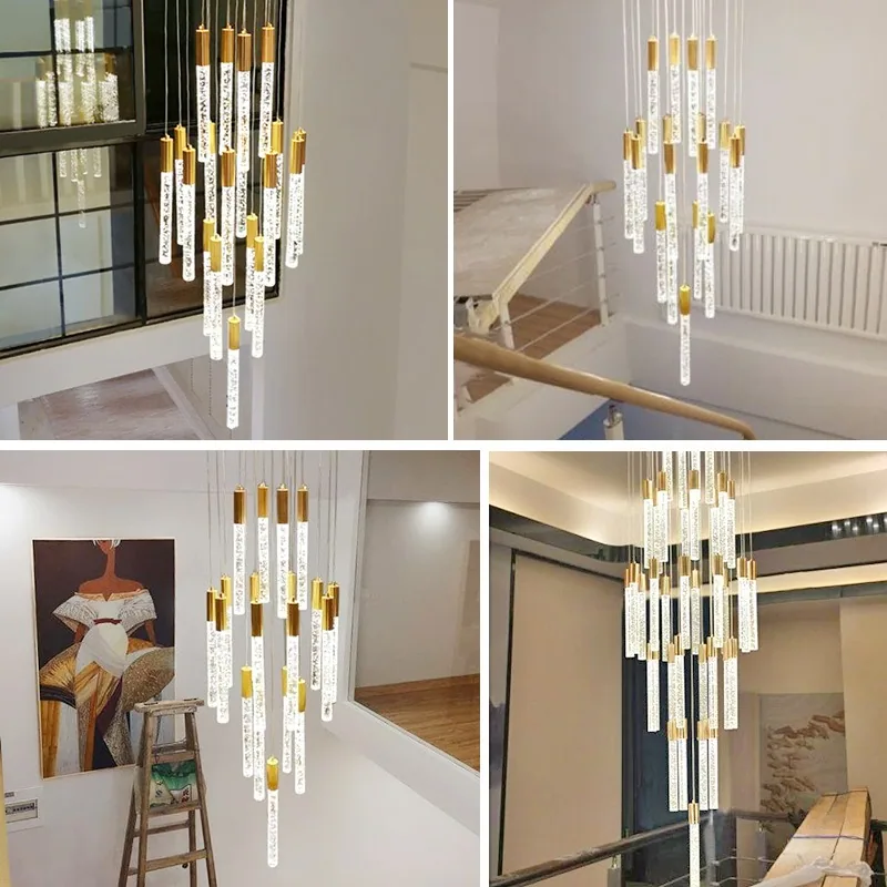 Modern Minimalist Crystal Chandelier — Duplex, Stairwell & Living Room — view 3