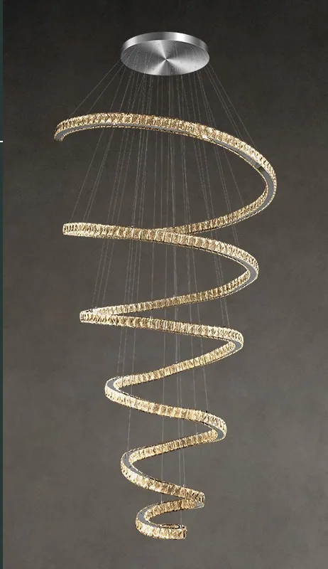 Light-Luxury Crystal Ring Chandelier — Stairwell & Duplex Living Room — view 8