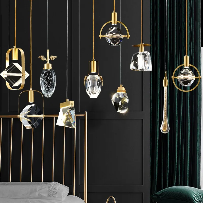 Modern Crystal Single-Head Chandelier — Bedroom, Bedside & Corridor — view 1