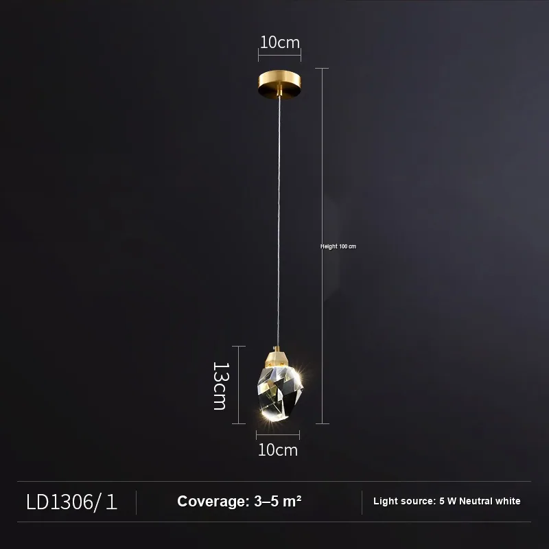 Modern Crystal Single-Head Chandelier — Bedroom, Bedside & Corridor — view 6