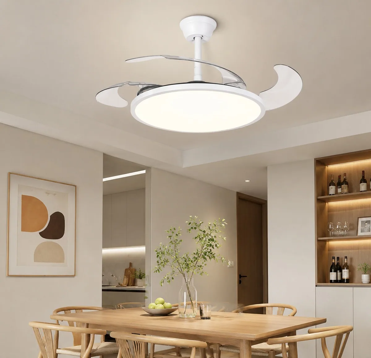 Modern Minimalist Smart Retractable Fan Ceiling Fan Light — Living Room, Bedroom & Dining Room — view 7