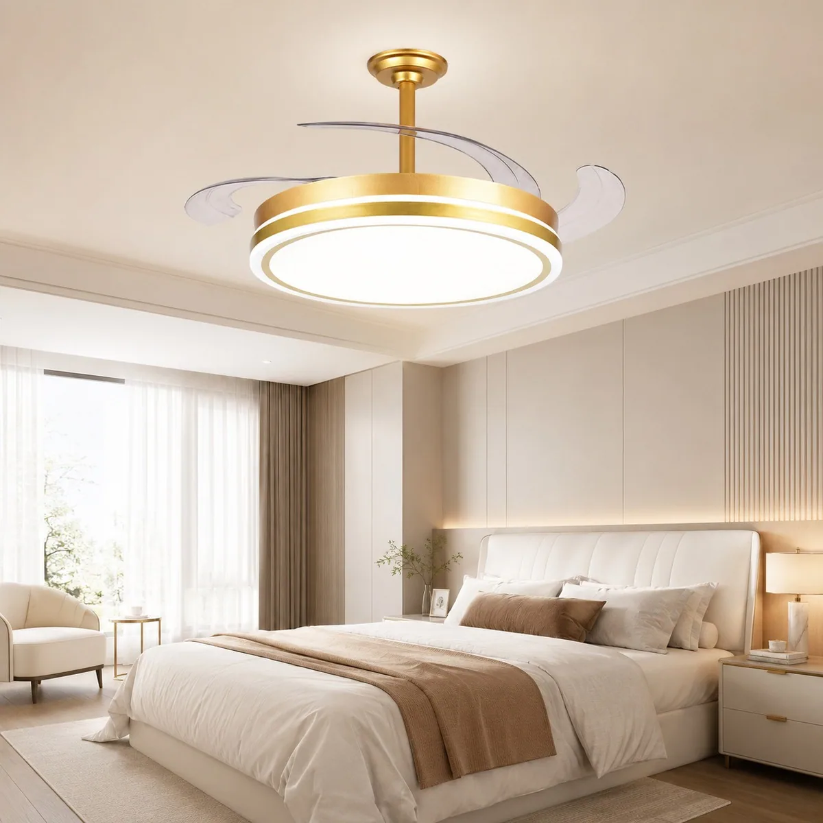 Modern Minimalist Smart Retractable Fan Ceiling Fan Light — Living Room, Bedroom & Dining Room — view 4