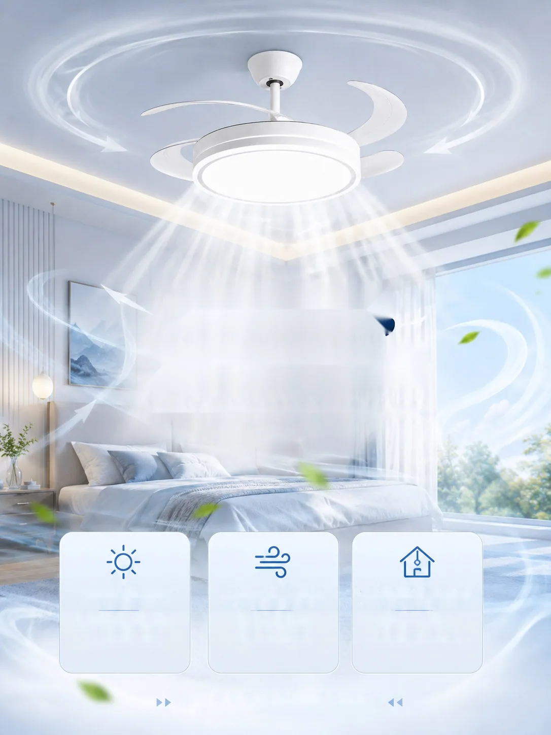 Modern Retractable Fan Ceiling Fan Light — Living Room, Bedroom & Dining Room (Model SJ-1107) — view 7