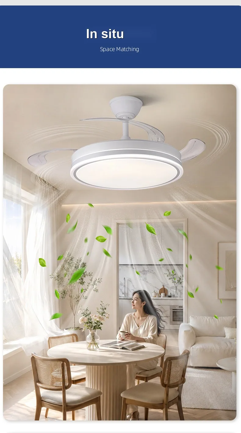 Modern Minimalist Variable-Frequency Retractable Fan Ceiling Fan Light — view 6