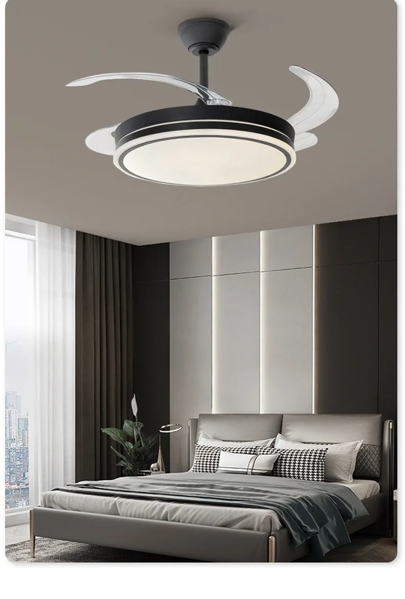 Light Luxury Variable-Frequency Retractable Fan Ceiling Fan Light — Living Room, Bedroom & Dining Room — view 6