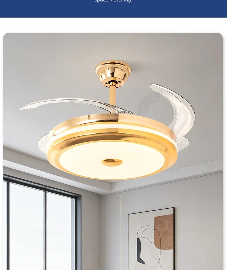 Modern Minimalist Retractable Fan Ceiling Fan Light — Living Room, Bedroom & Dining Room — view 4