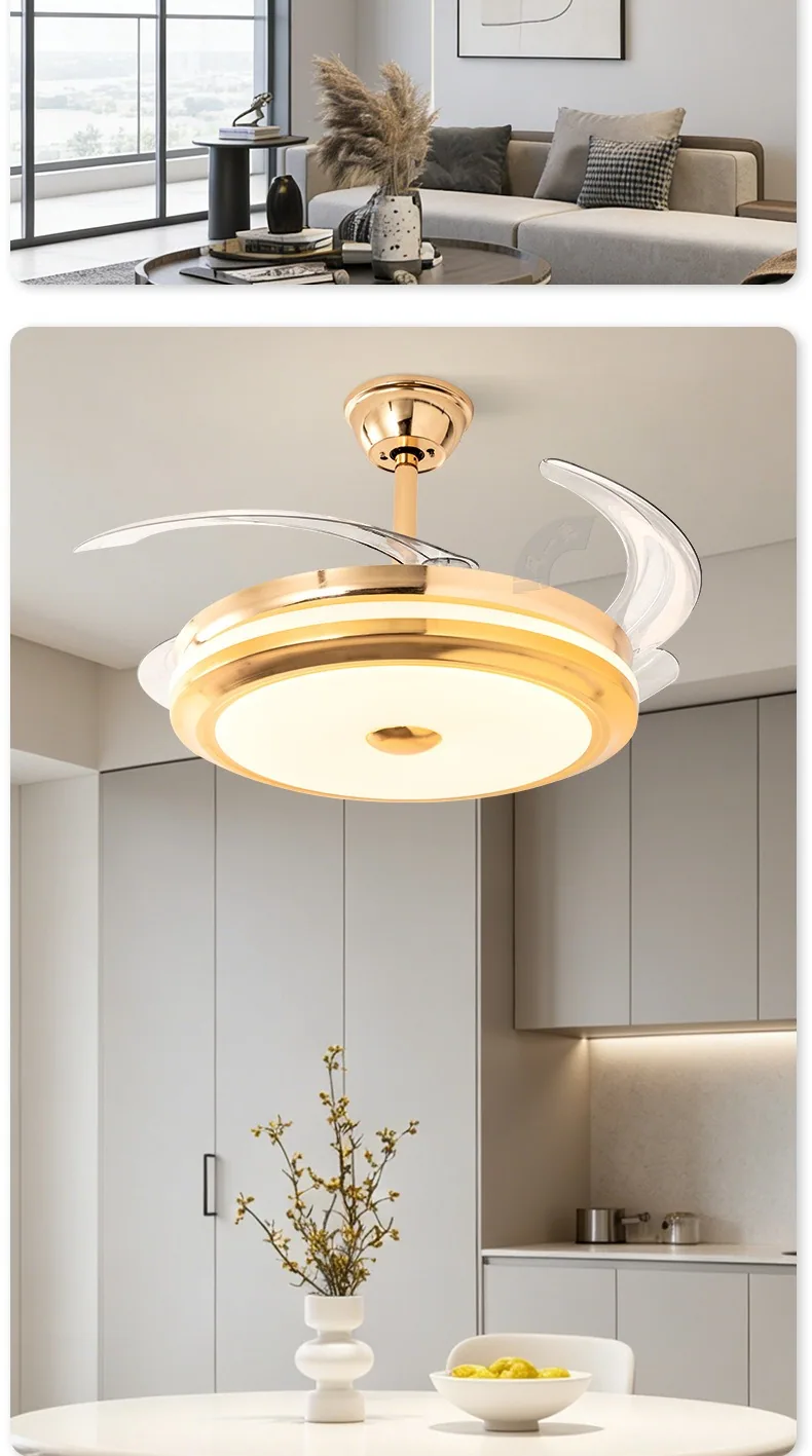 Modern Minimalist Retractable Fan Ceiling Fan Light — Living Room, Bedroom & Dining Room — view 5