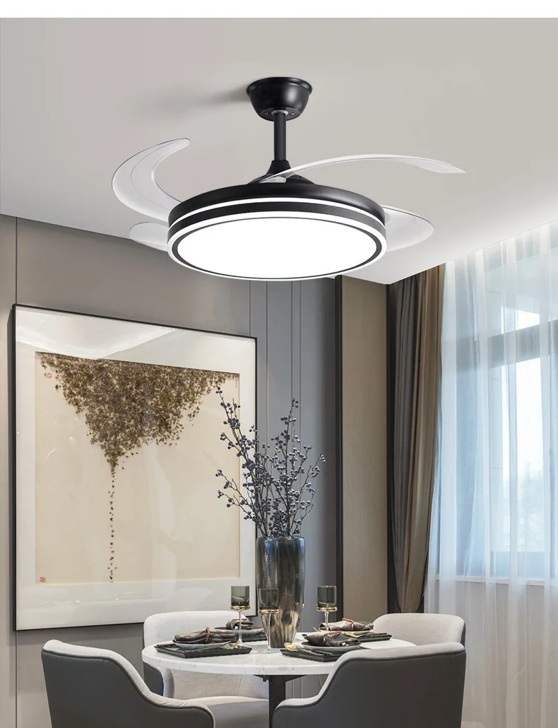 Modern Minimalist Retractable Fan Ceiling Fan Light — Living Room & Dining Room (Model 998998) — view 3