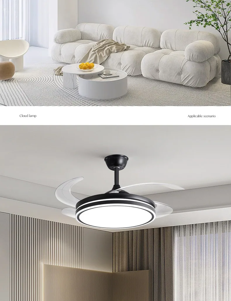 Modern Minimalist Retractable Fan Ceiling Fan Light — Living Room & Dining Room (Model 998998) — view 6