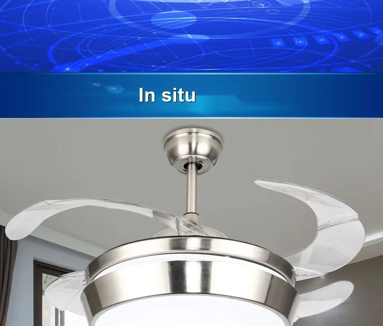 Modern Minimalist Remote-Controlled Retractable Fan Ceiling Fan Light — Living Room & Dining Room — view 7