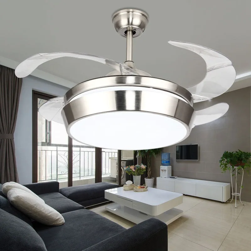 Modern Minimalist Remote-Controlled Retractable Fan Ceiling Fan Light — Living Room & Dining Room — view 1