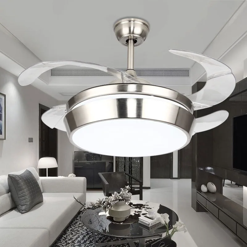 Modern Minimalist Remote-Controlled Retractable Fan Ceiling Fan Light — Living Room & Dining Room — view 2