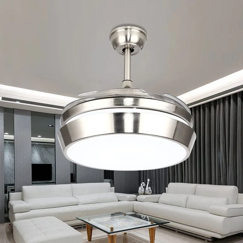 Modern Minimalist Remote-Controlled Retractable Fan Ceiling Fan Light — Living Room & Dining Room — view 4