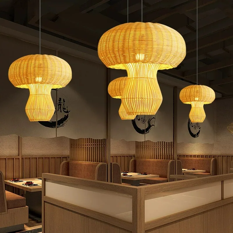 Vintage Rattan Chandelier — Dining Room — view 2