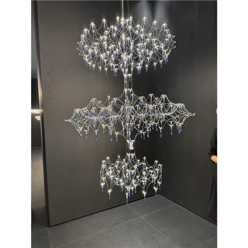 Modern Minimalist Crystal Chandelier — Duplex, Stairwell & Villa (Model 3254) — view 1
